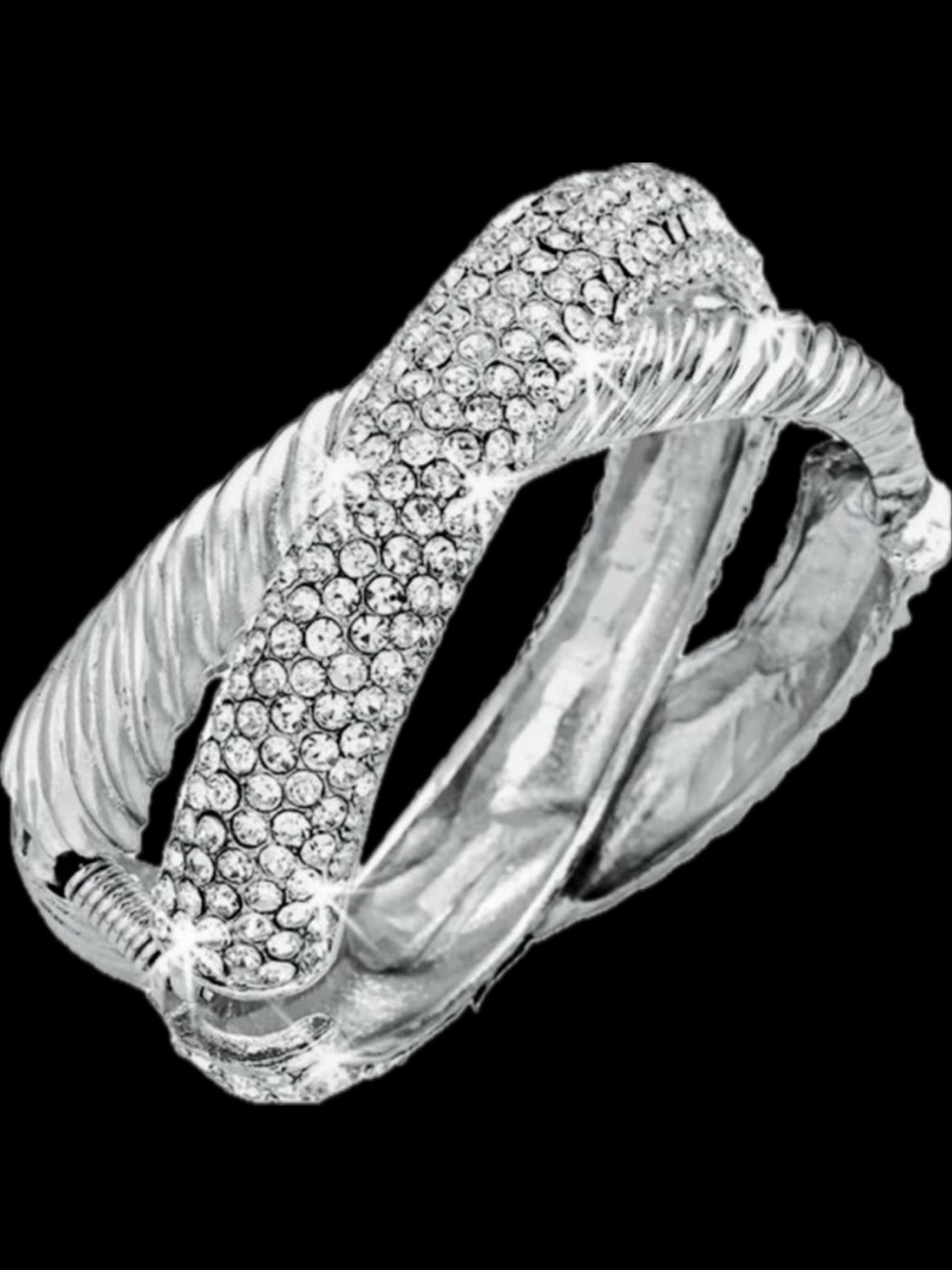 NEW Crystal statement rhinestone CZ Pave Set ETERNTIY Bangle Bracelet Silver